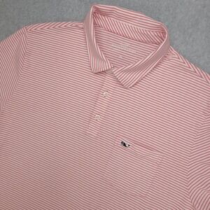 Vineyard Vines Polo Shirt Mens XL Pink White Stripe Edgartown Pocket Golf Casual